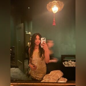 Fashion Nova Shimmering Gold Mini Dress